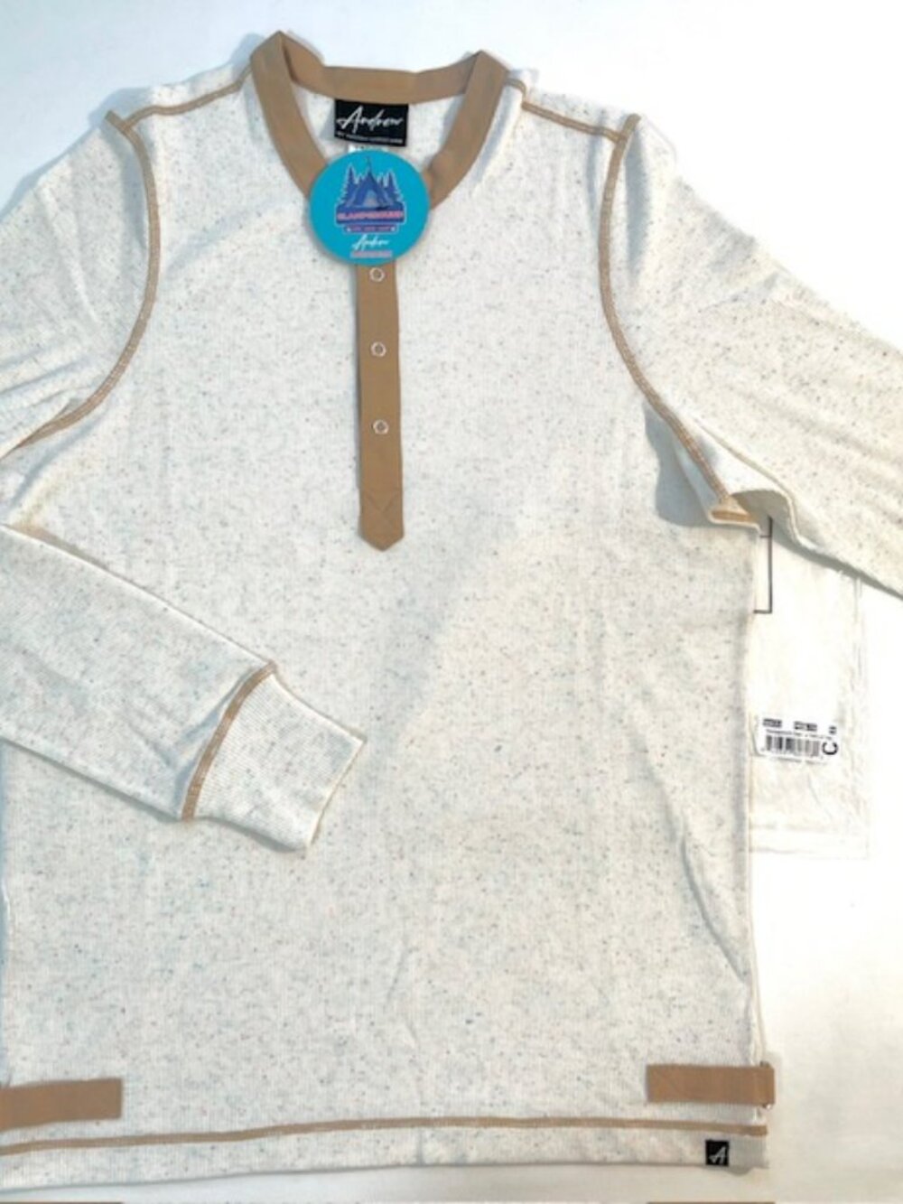 Andrew Christian Size "M" Glampground Long Sleeve T-Shirt - White Heather/Tan